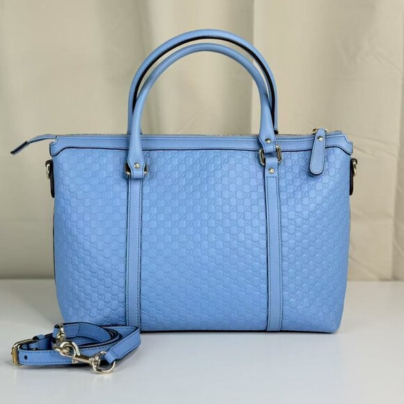 Gucci GG Logo Printed Blue Leather Shoulder Bag with Detachable Strap - Picture 3 of 10
